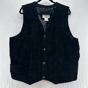 Cripple Creek Vest Men XL Suede Genuine Leather Snaps Western Cowboy Lined Black
